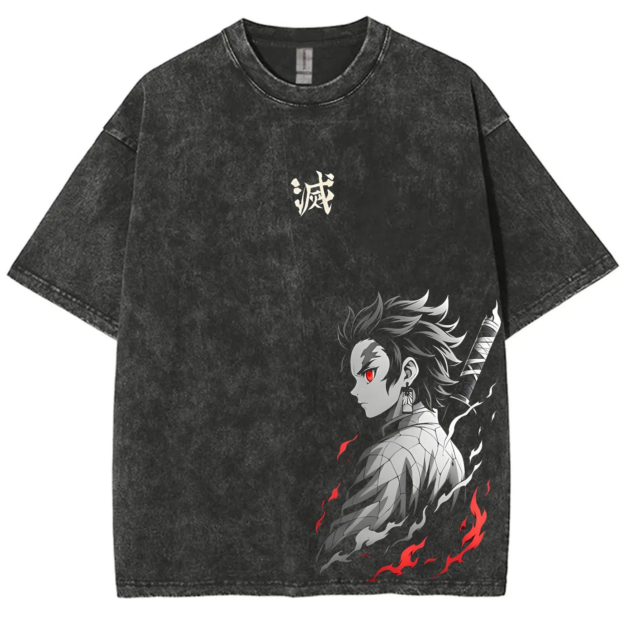 Anime Merchandise Men - 스트리트웨어 귀멸의 칼날 빈티지 워시드 그래픽