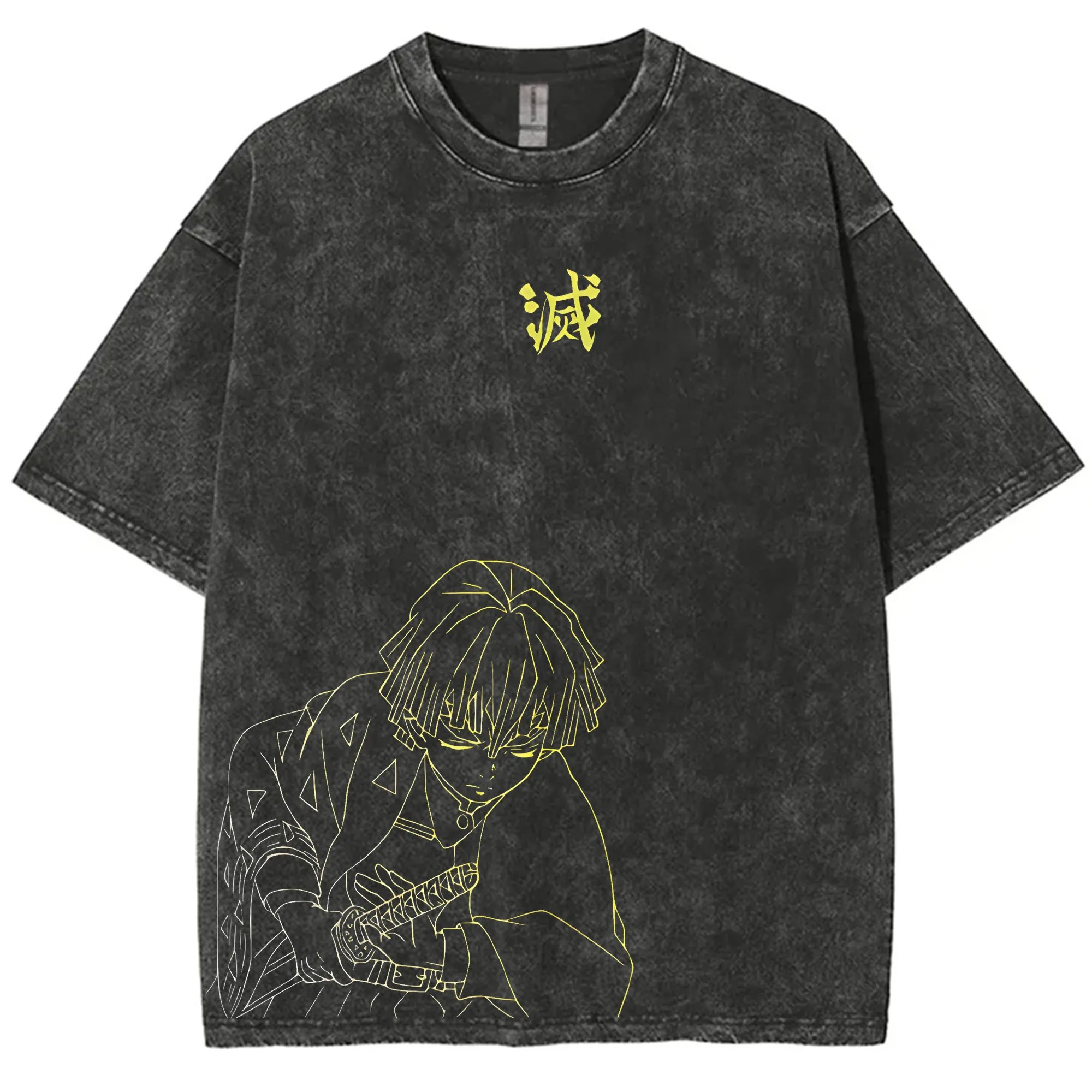 스트리트웨어 귀멸의 칼날 빈티지 워시드 그래픽 티셔츠  - Anime Merchandise Men 리뷰 및 가격