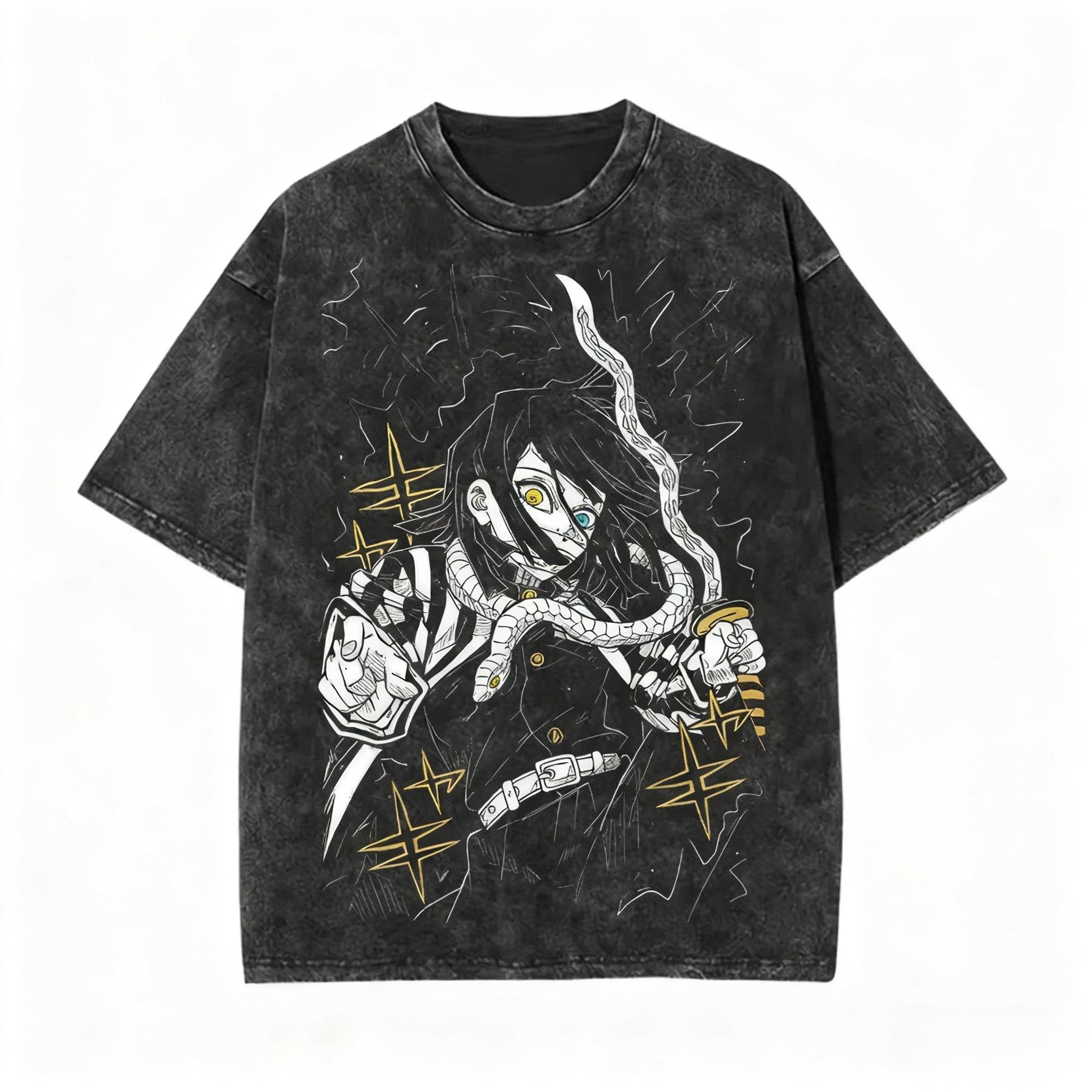 스트리트웨어 귀멸의 칼날 빈티지 워시드 그래픽 티셔츠  - Anime Merchandise Men 리뷰 및 가격