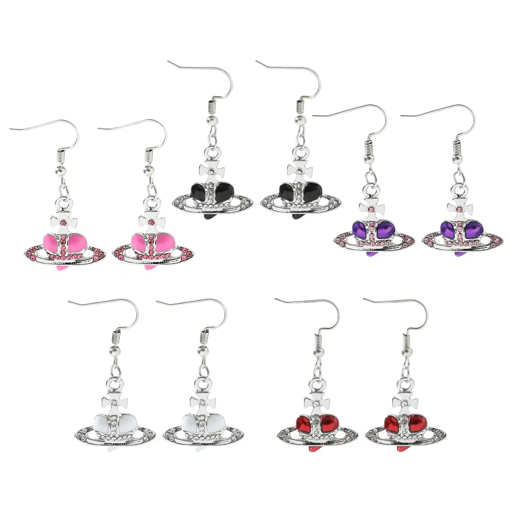 심미적인 큐빅 지르코니아 하트 실버 토성 행성 귀걸이  - Nana Anime Merchandise 리뷰 및 가격